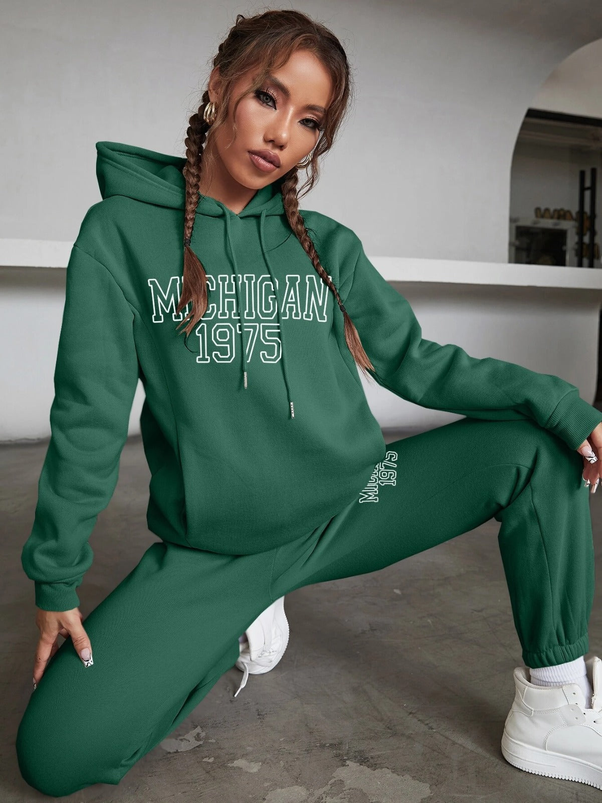 Girls Light Green Zip-up Hoodie and Joggers Co-ord Set